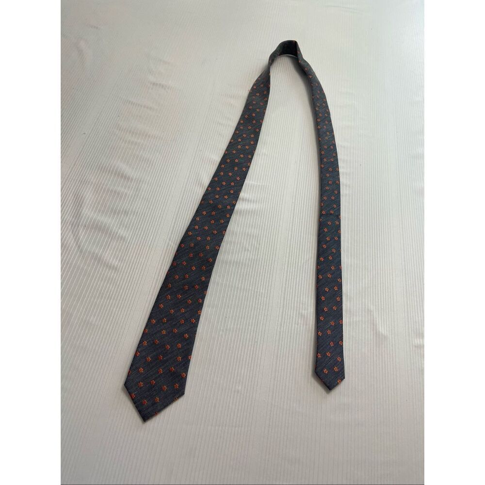 Life After Denim Skinny Blue Orange Floral Tie Necktie